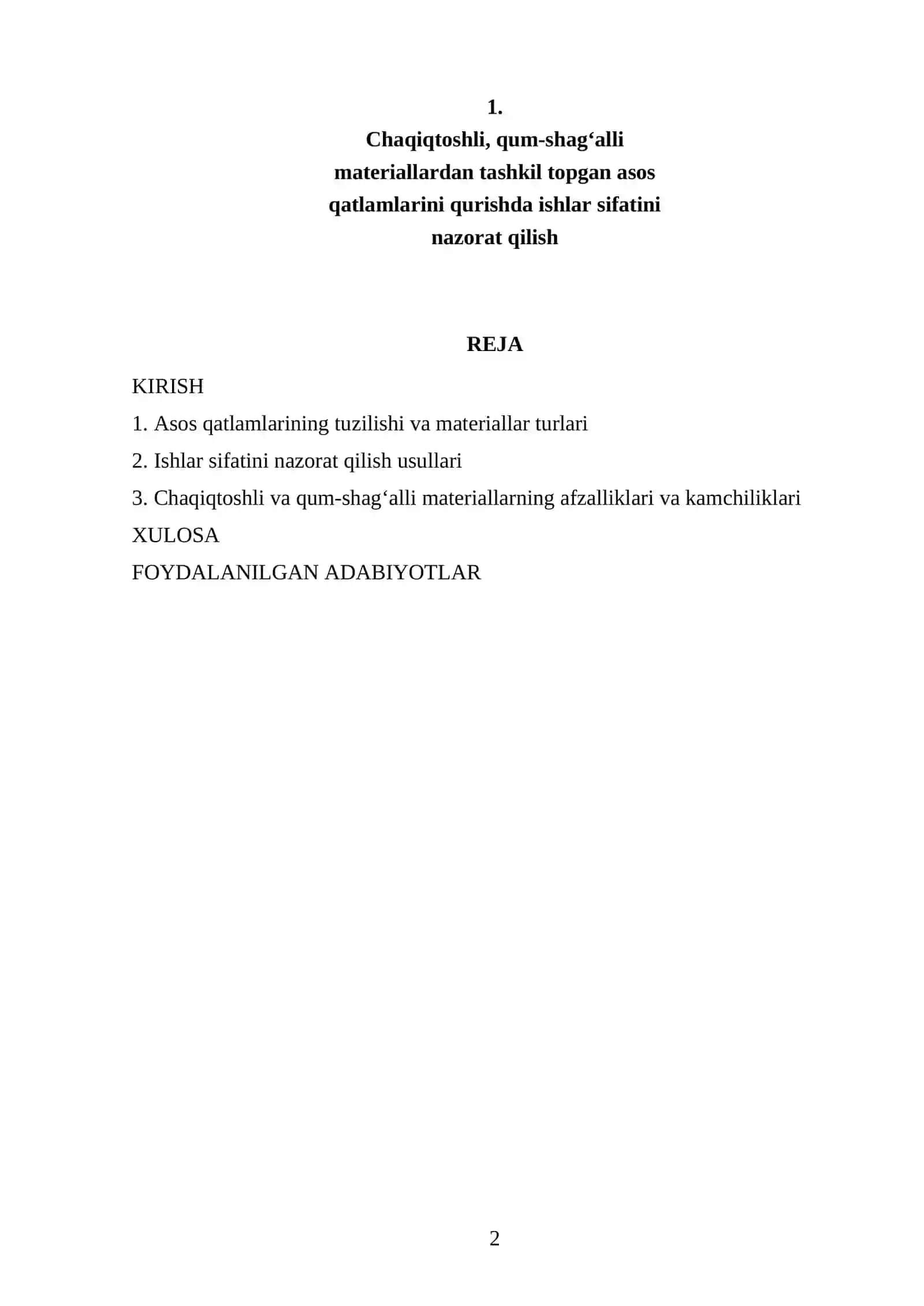Chaqiqtoshli, qum-shag‘alli materiallardan tashkil topgan asos qatlamlarini qurishda ishlar sifatini nazorat qilish 2