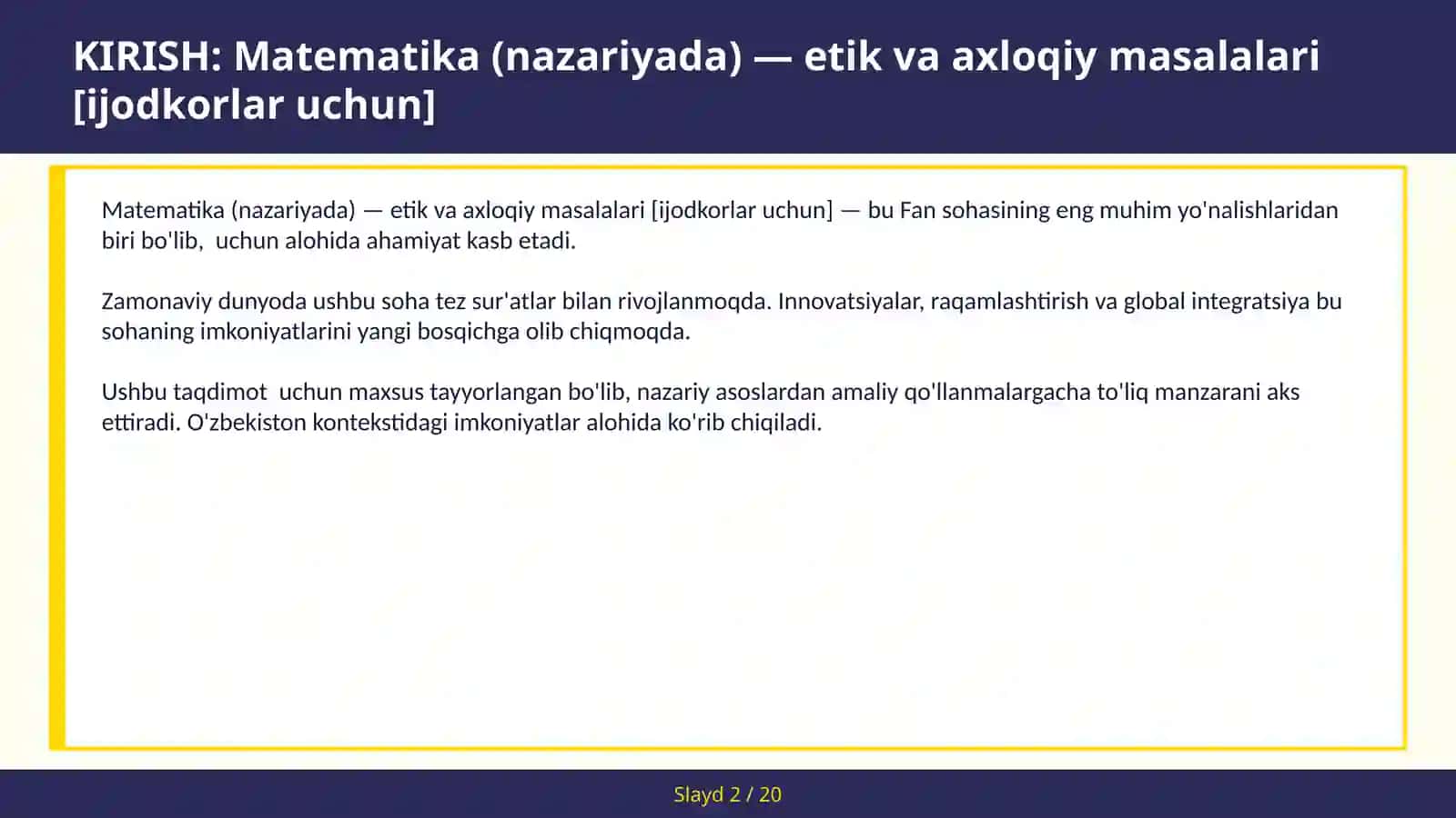 Matematika (nazariyada) — etik va axloqiy masalalari [IJODKORLAR UCHUN] 2
