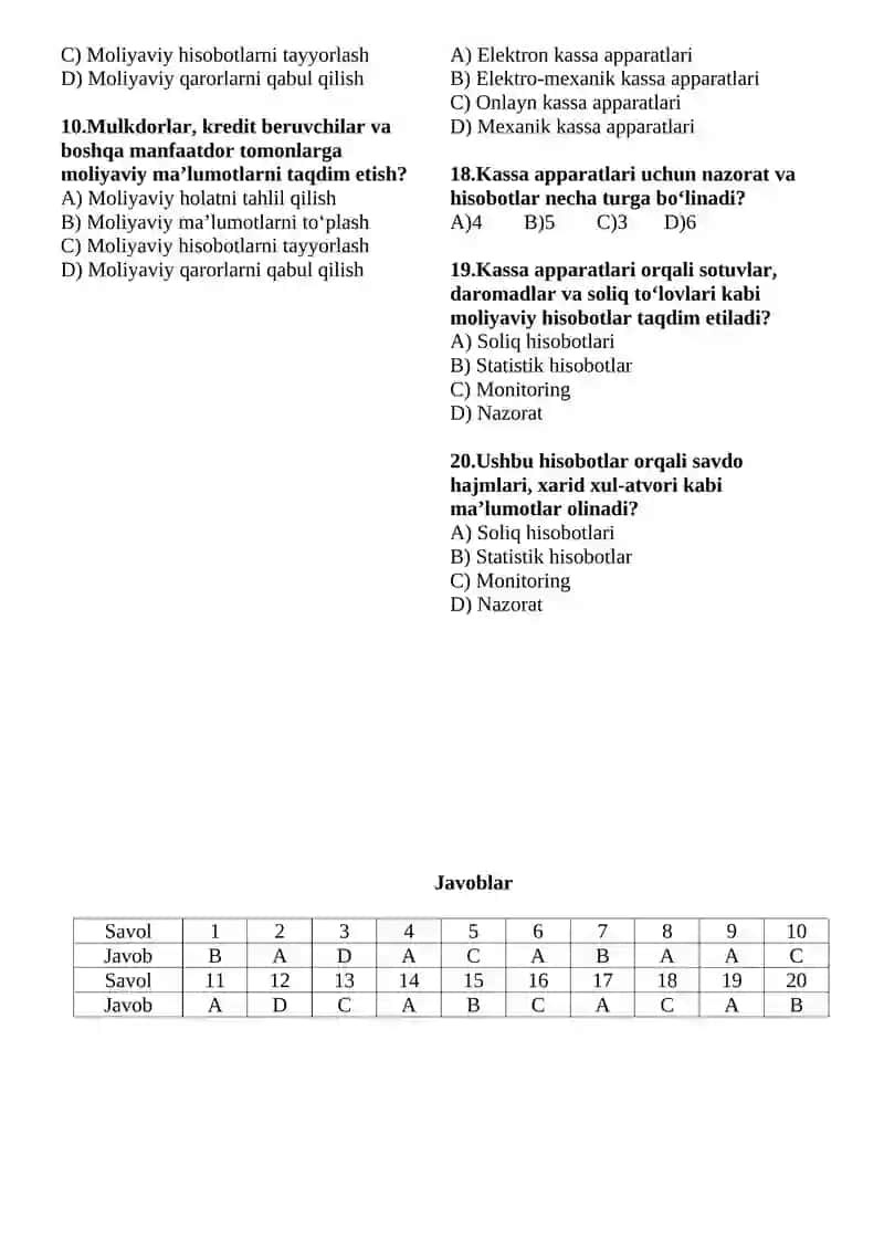 Kassa apparatlaridan ishlash texnologiyasi fanidan 2 2