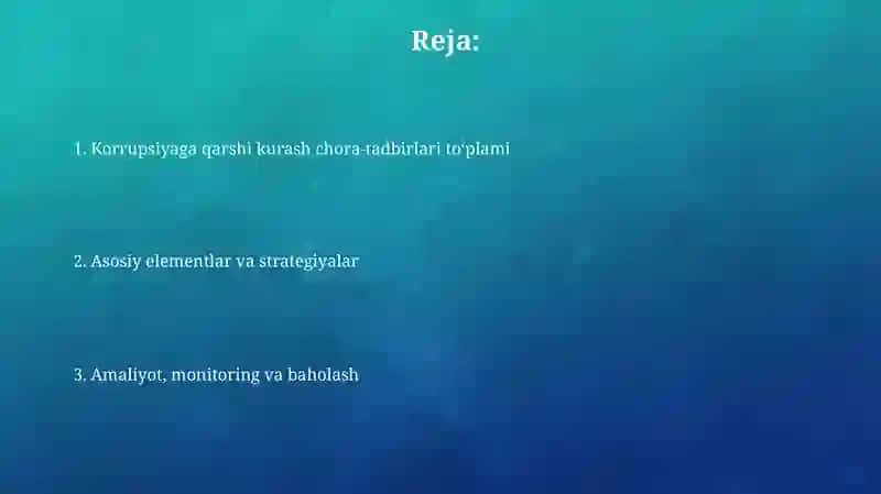 Korrupsiyaga qarshi kurash chora-tadbirlari to'plami 2
