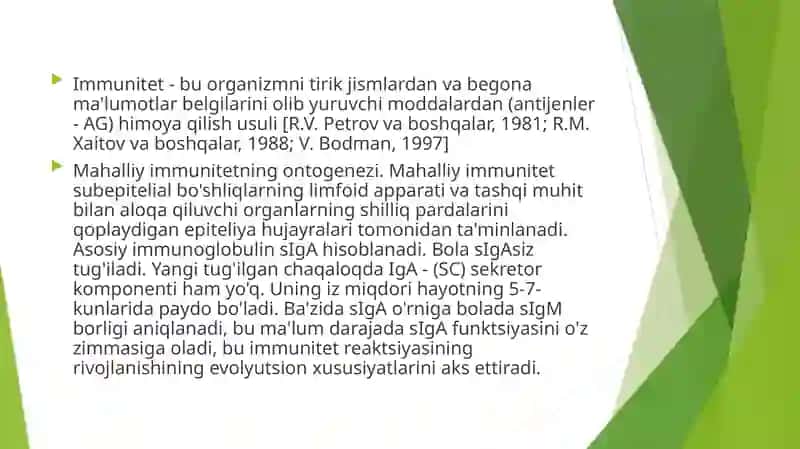 Mahalliy immunitetning ontogenezi 2