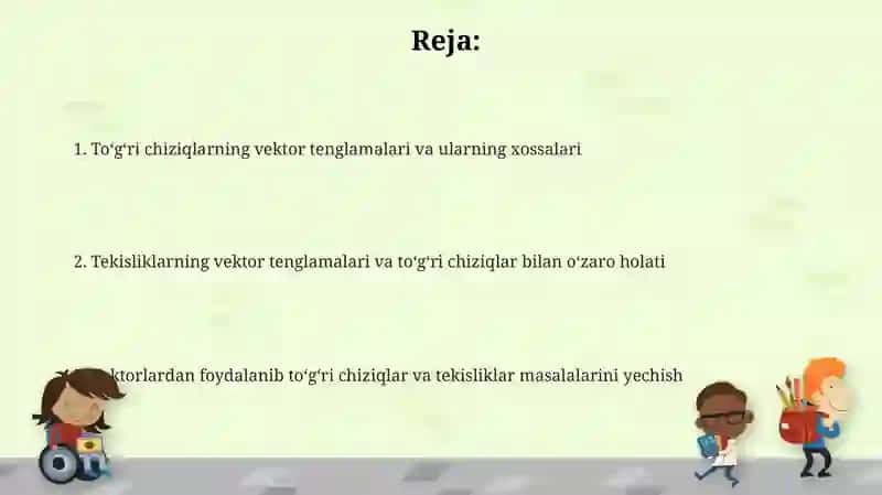 Togri chiziq va tekisliklarga doir masalalarni vektorlar orwali yechish 2