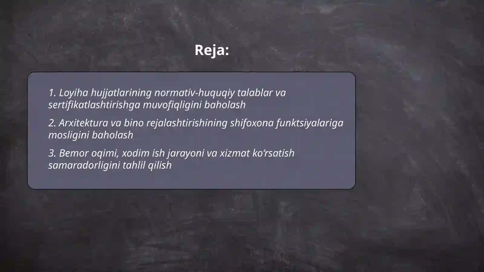 Ixtisoslashtirilgan davolash-profilaktika muassasalarining loyiha materiallari bo‘yicha baholash 2