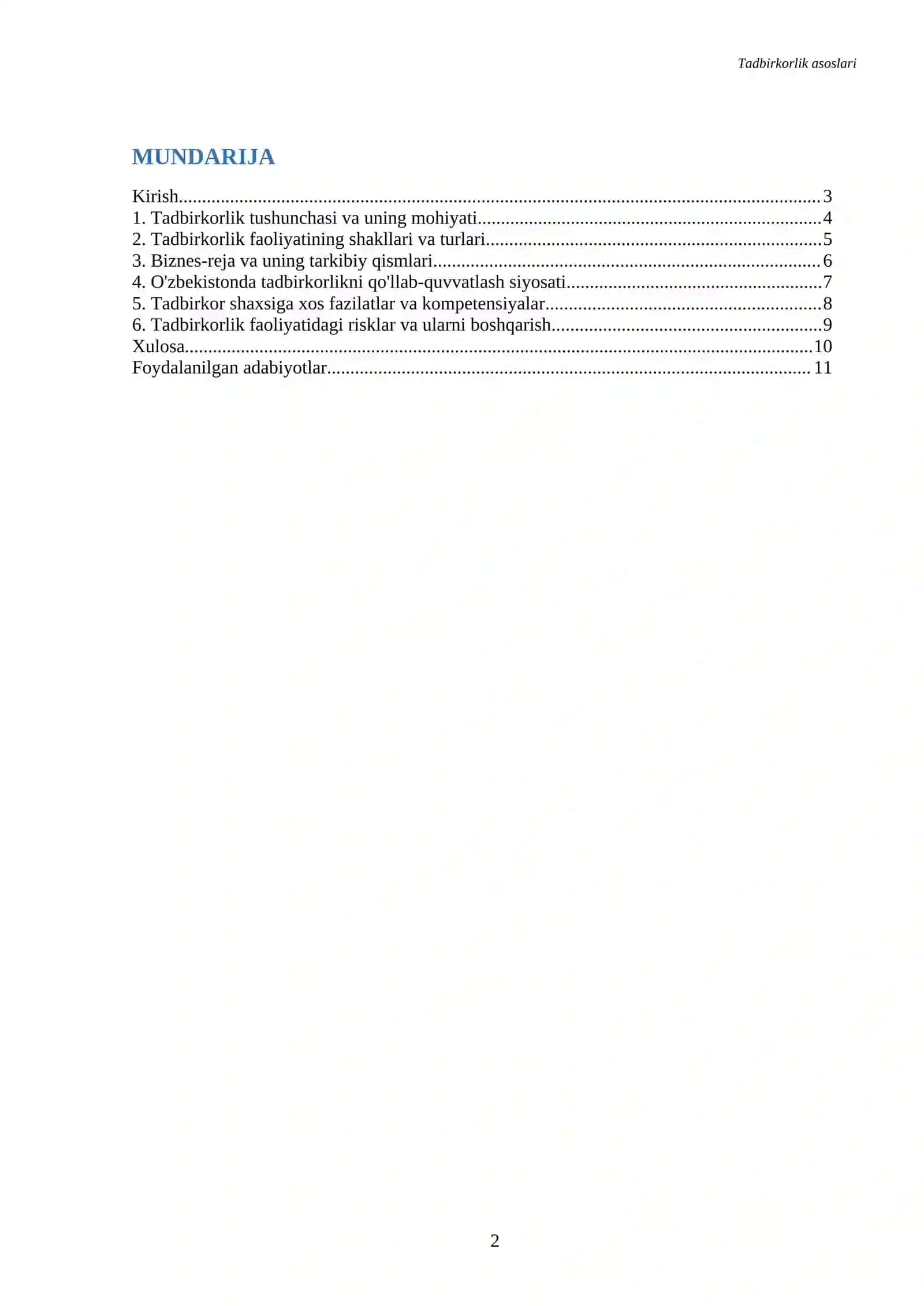 Referat Tadbirkorlik asoslari 2