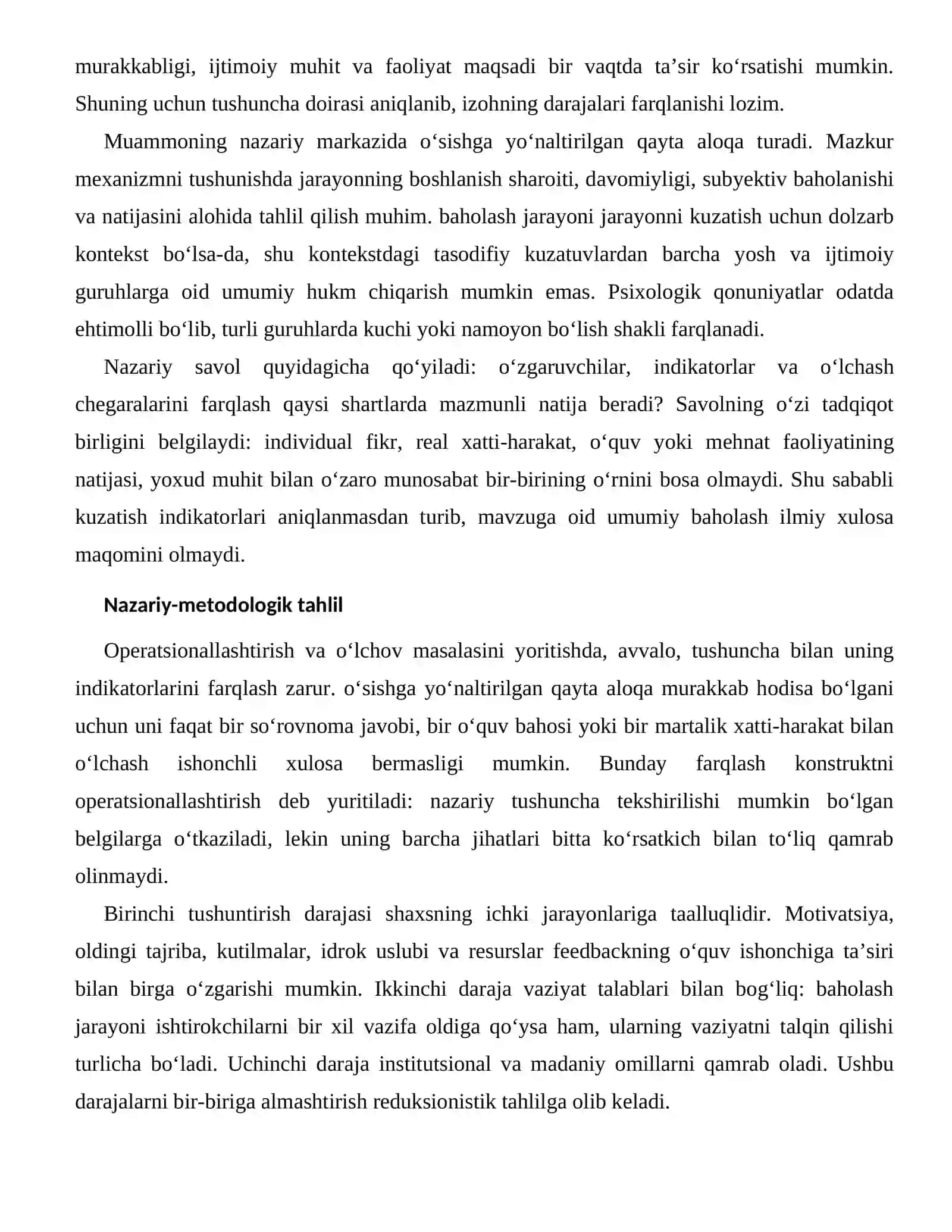 Feedbackning o‘quv ishonchiga ta’siri — Baholash va diagnostika masalalari 2