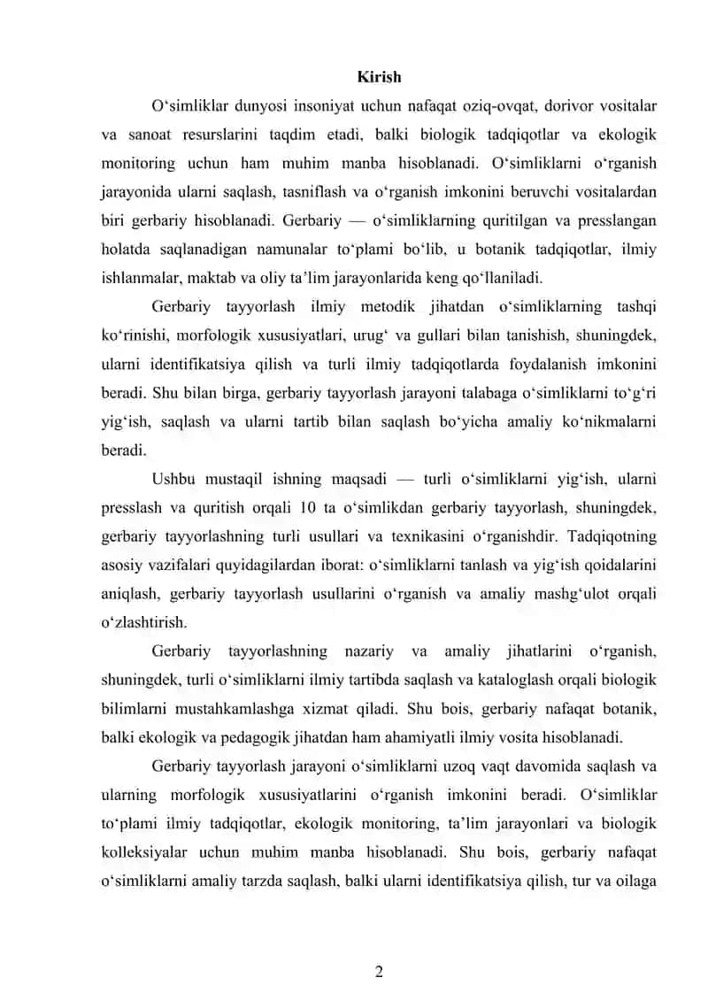 GERBARIY TAYYORLASH 2