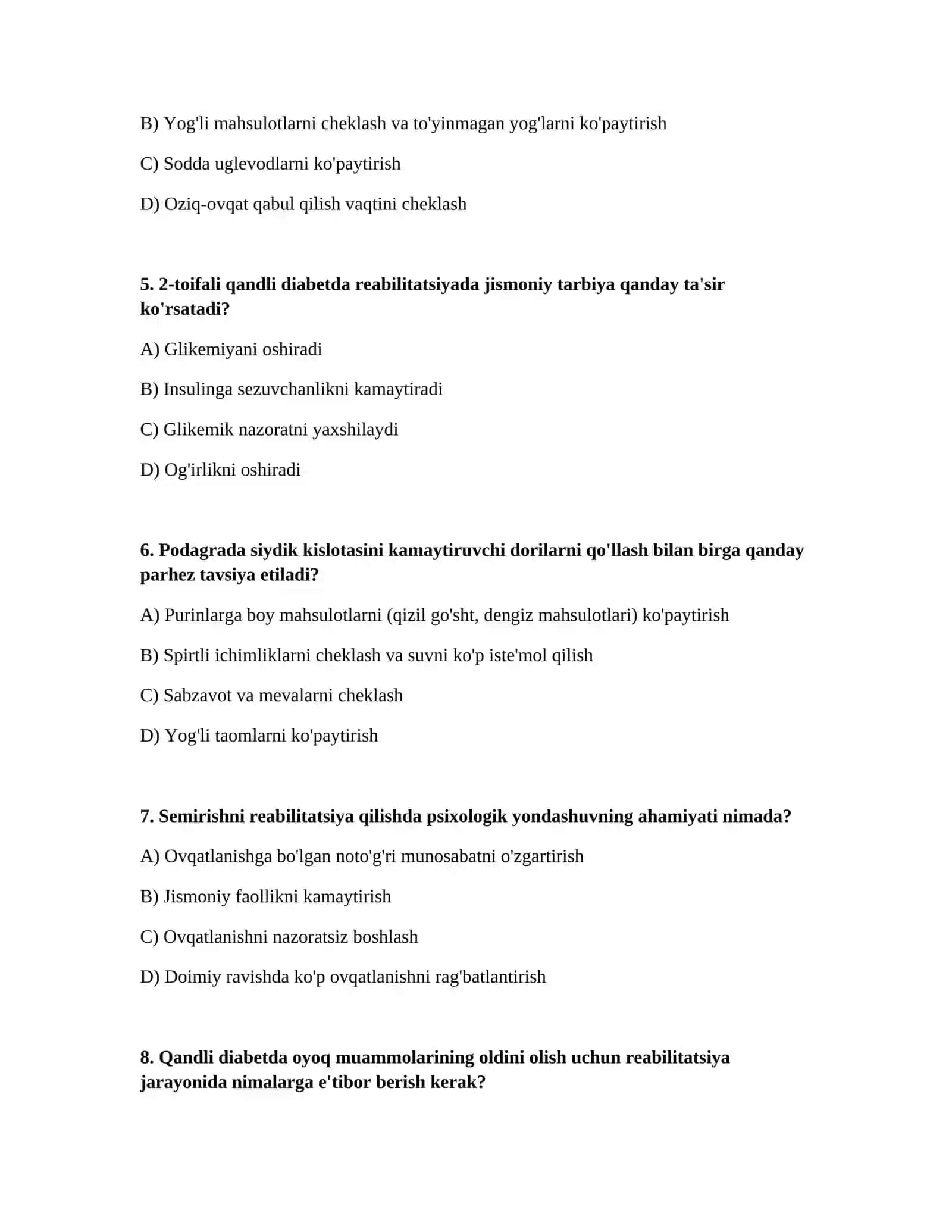 Modda almashinuvi buzilish kasalliklarida (semirish, qandli diabet va podadra) reabilitatsiya 2