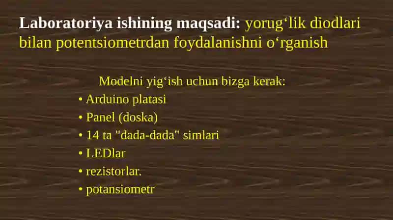 POTANSIYOMETRNI ISHGA TUSHIRISH ORQALI YORITILGAN DIODLAR SONINIO‘ZGARTIRISH 2