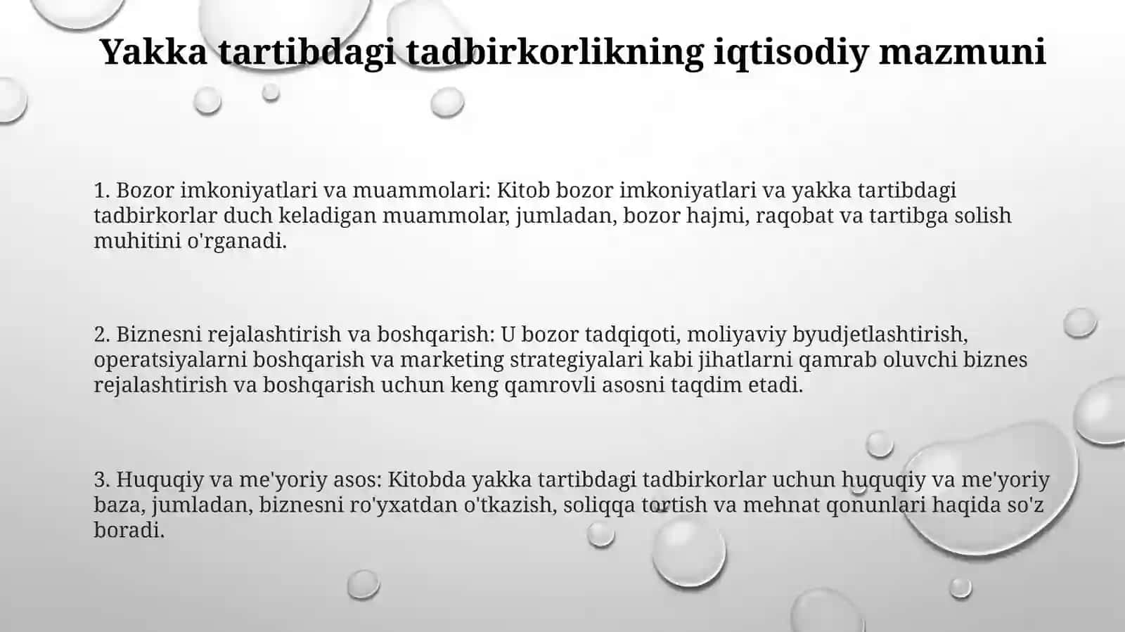 Yakka Tartibdagi Tadbirkorlarning Tashkiliy-IqtisodiyAsoslari 2