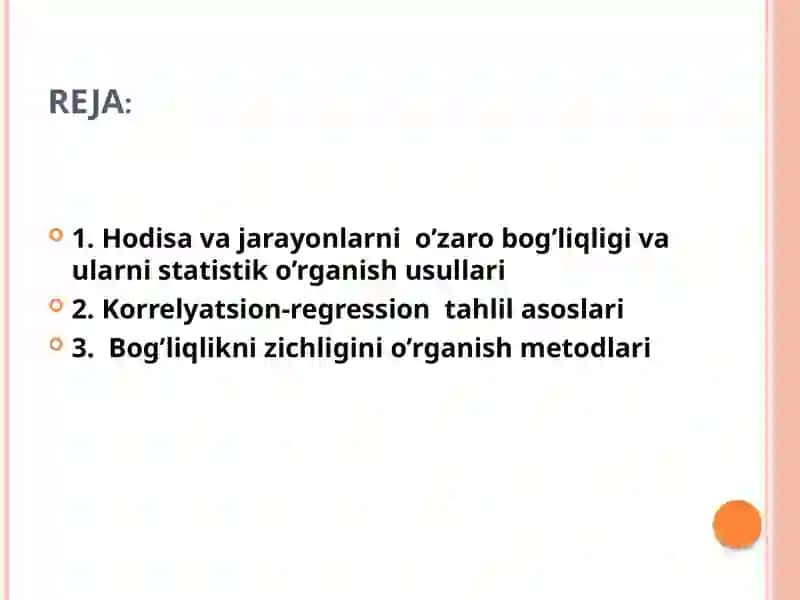 O’ZARO BOG’LANISHLARNI STATISTIK O’RGANISH 2