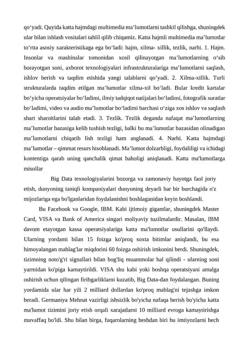 MA’LUMOTLAR BAZALARI VA KATTA HAJMDAGI MA’LUMOTLAR BILAN ISHLASH TEXNOLOGIYALARI 2