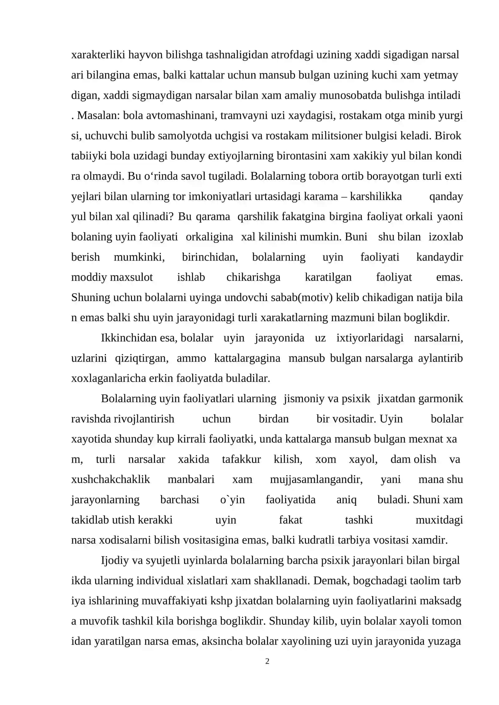 Psixik faoliyatning yuvenal (o‘yinli) davrda rivojlanishi 2