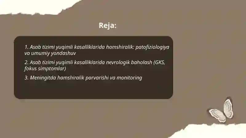 Asab tizimi yuqimli kasalliklarida Hamshiralik ishi 2
