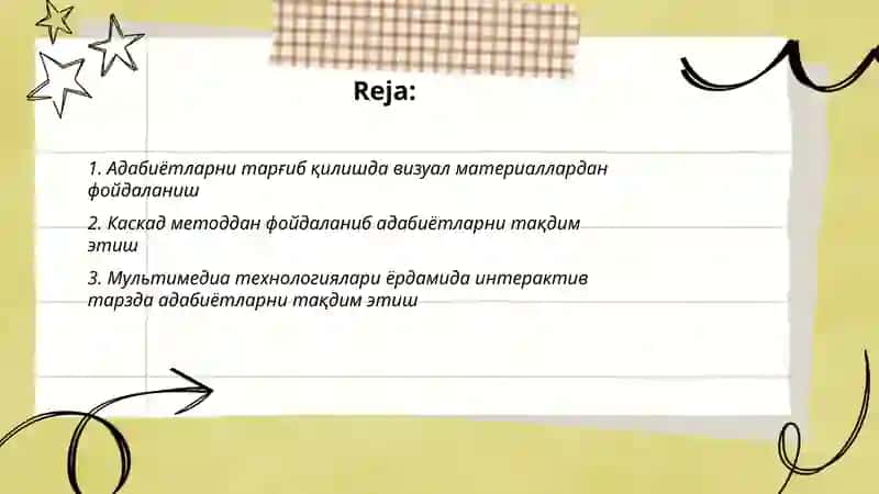 Адабётларни тарғиб қилишнинг кургазмали усуллари 2