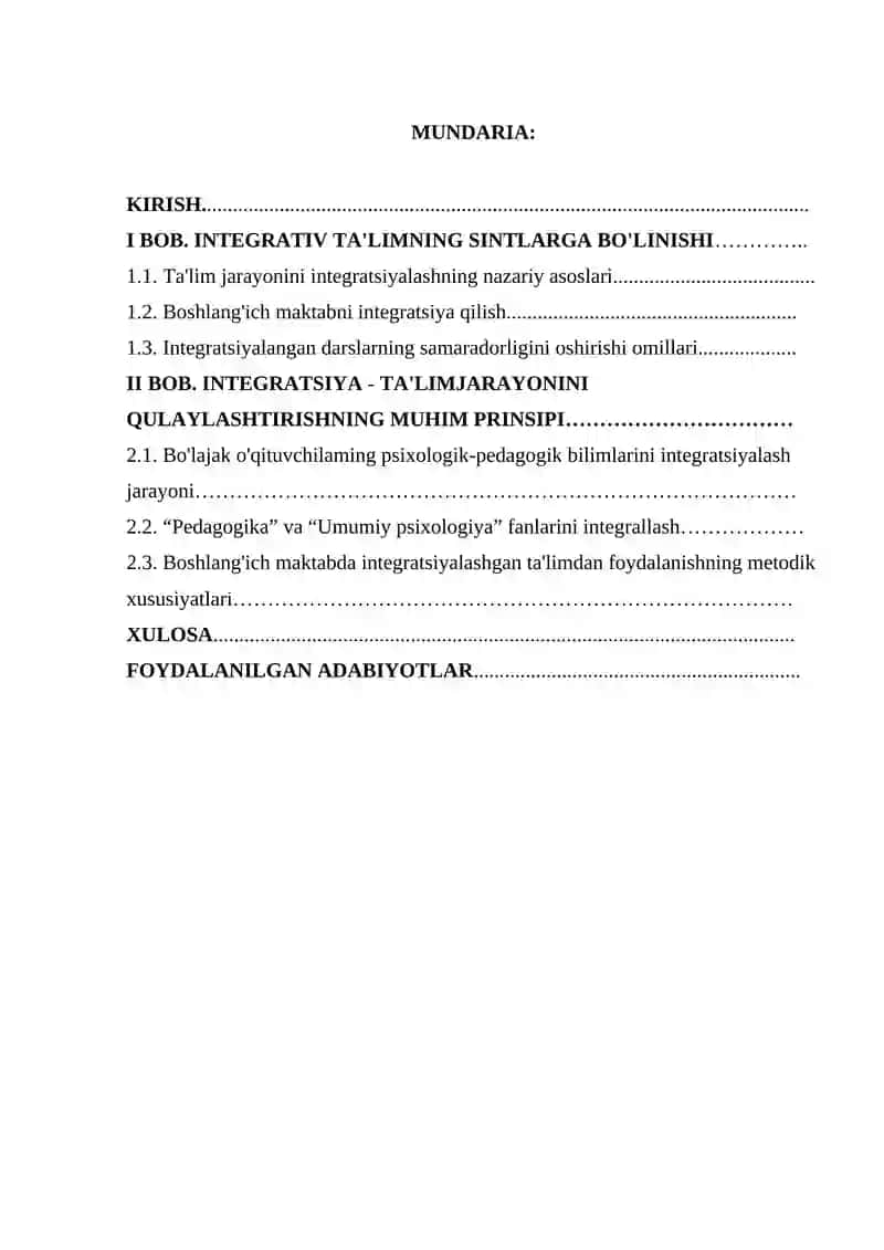 Boshlanģich ta'limda innovatsiya va integratsiya fanining mazmuni va mohiyati 2