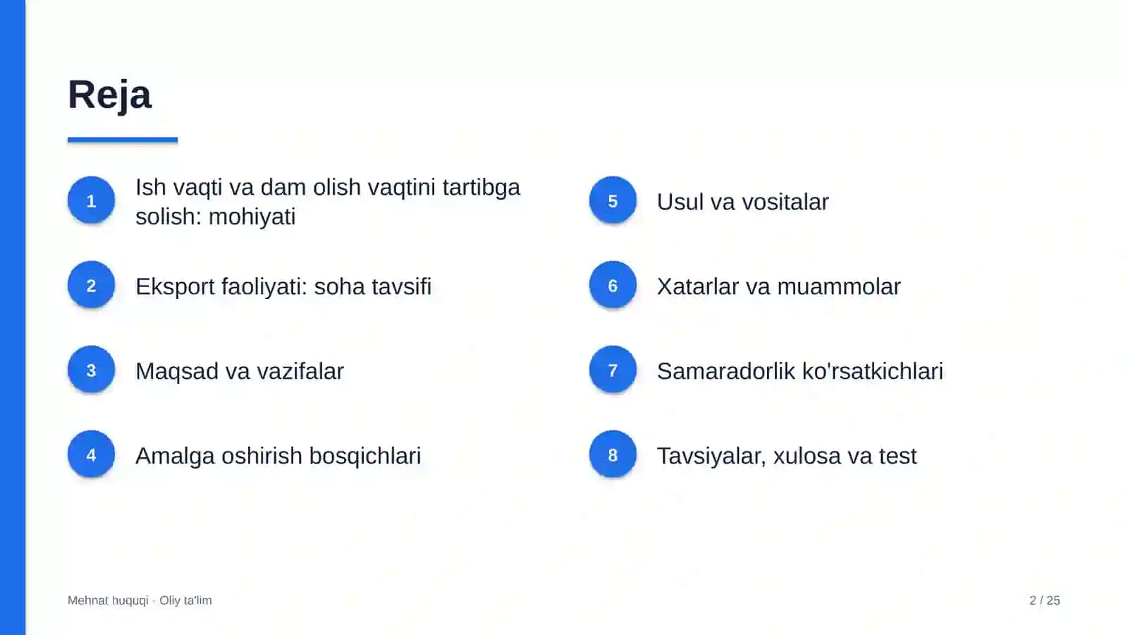 eksport faoliyatida ish vaqti va dam olish vaqtini tartibga solish 5254 2
