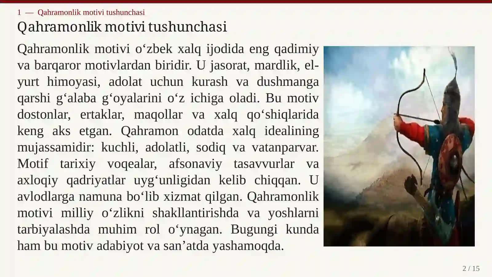 O'ZBEK XALQ IJODIDA QAHRAMONLIK MOTIVI TUSHUNCHASI 2