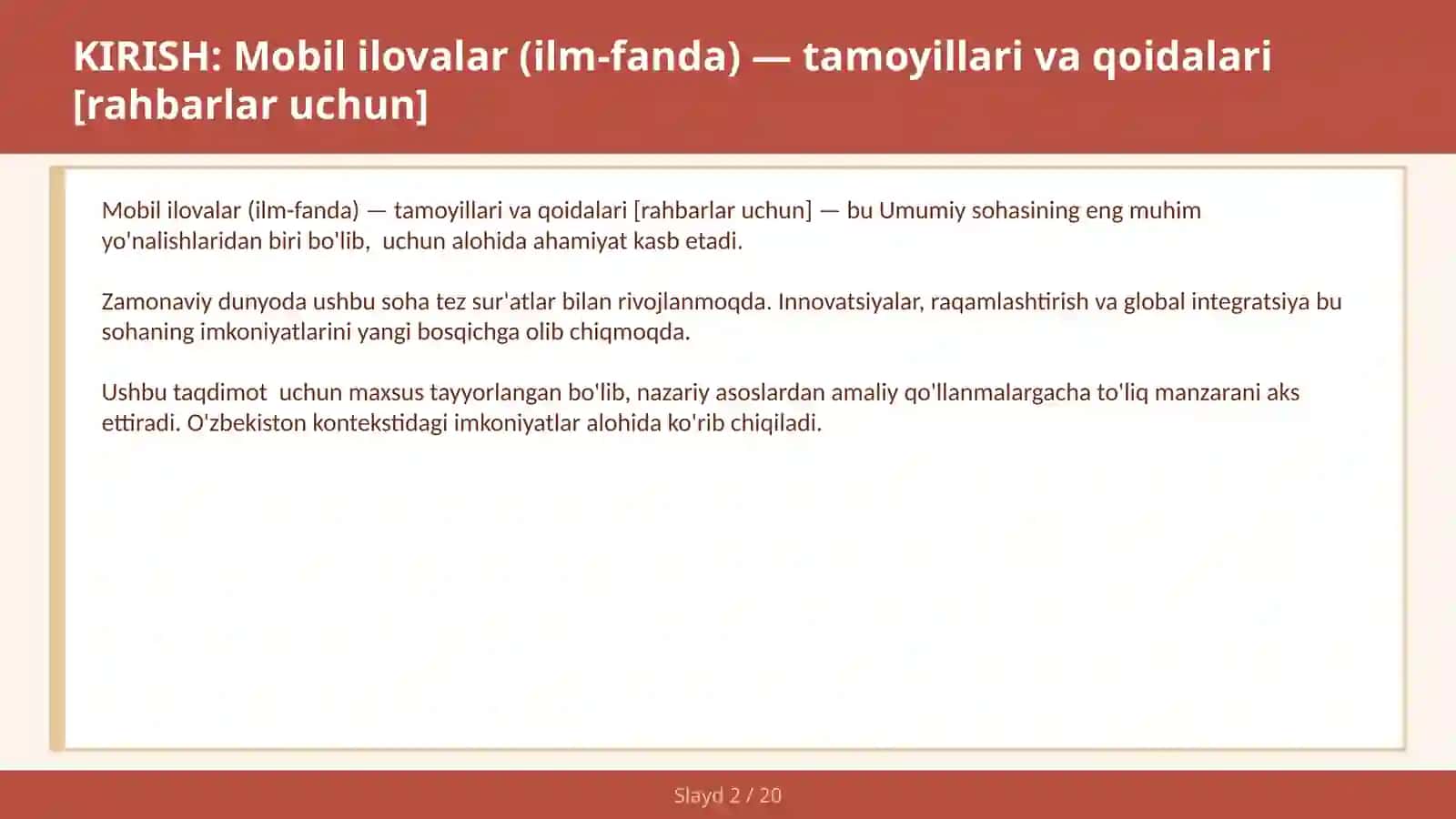 MOBIL ILOVALAR (ILM-FANDA) — TAMOYILLARI VA QOIDALARI [RAHBARLAR UCHUN] 2
