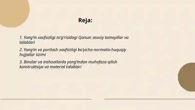 Oʻzbekiston Respublikasi Yongʻin va portlash xavfsizligi boʻyicha meyoriy hujjatlari talablarini oʻrganish 2