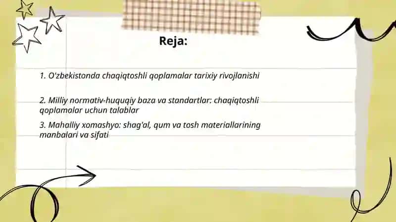 O'zbekistonda chaqiqtoshli qoplamalar konstruksiyalarining rovojlanishi 2