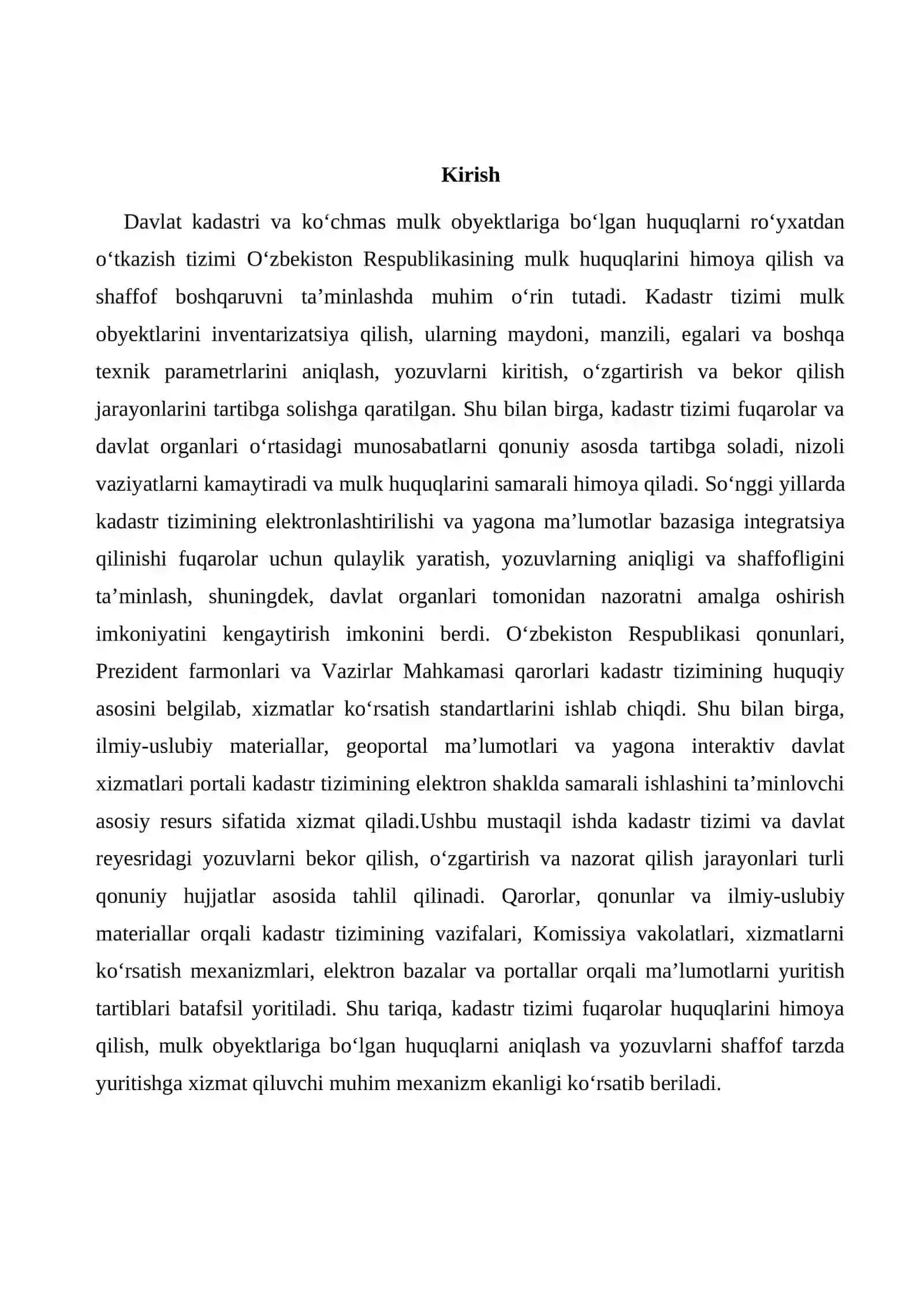 Kadastr obyektlariga bo’lgan xuquqlarni davlat ro’yxatidan o’tkazishning Xuquqiy asoslari 2