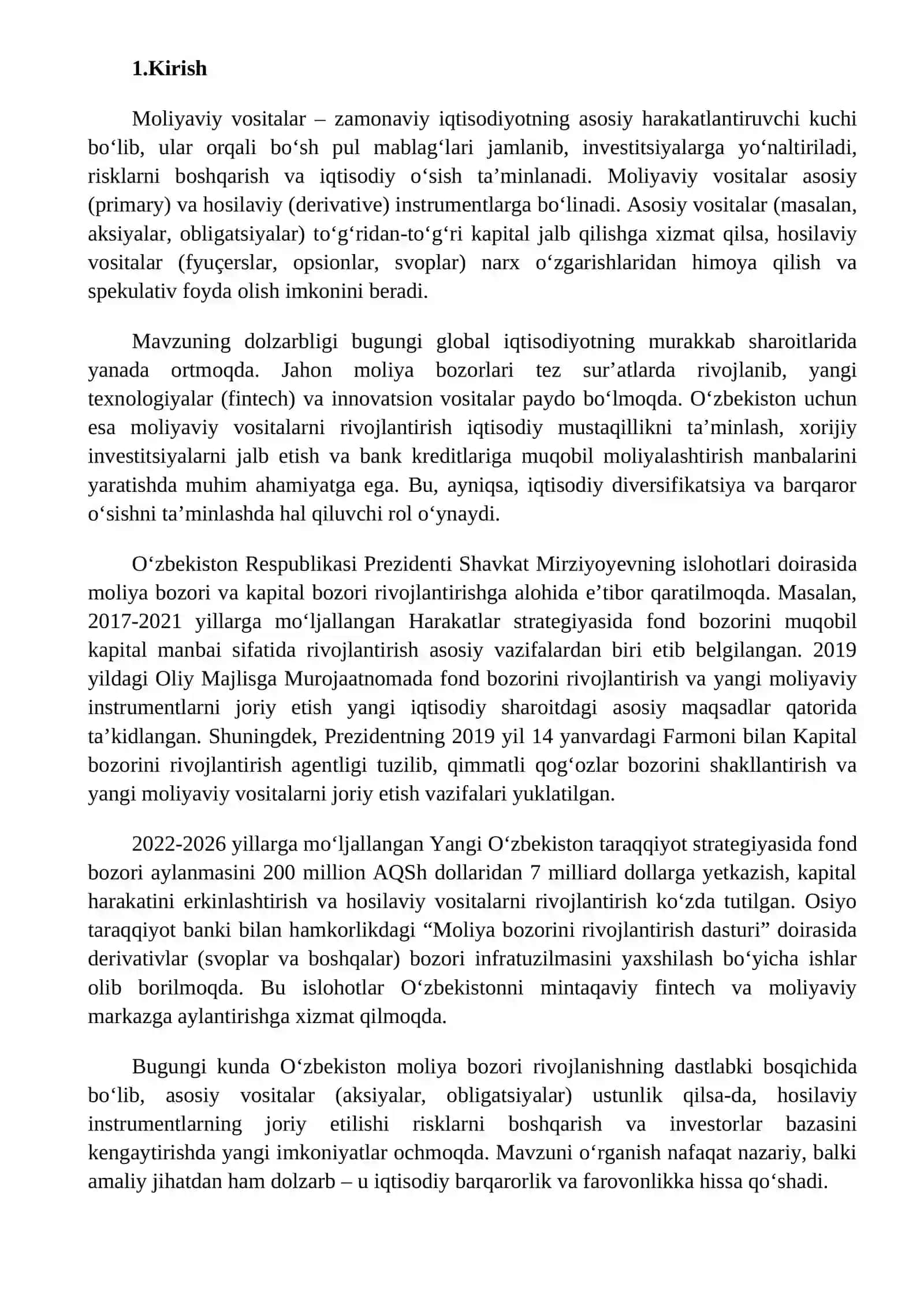 Moliyaviy vositalar: asosiy va hosila (derivative) instrumentlar 2