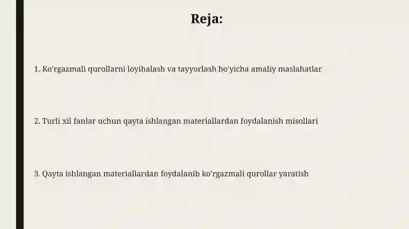 Qayta ishlangan materiallardan foydalanib darslar uchun koʻrgazmalar yaratish 2