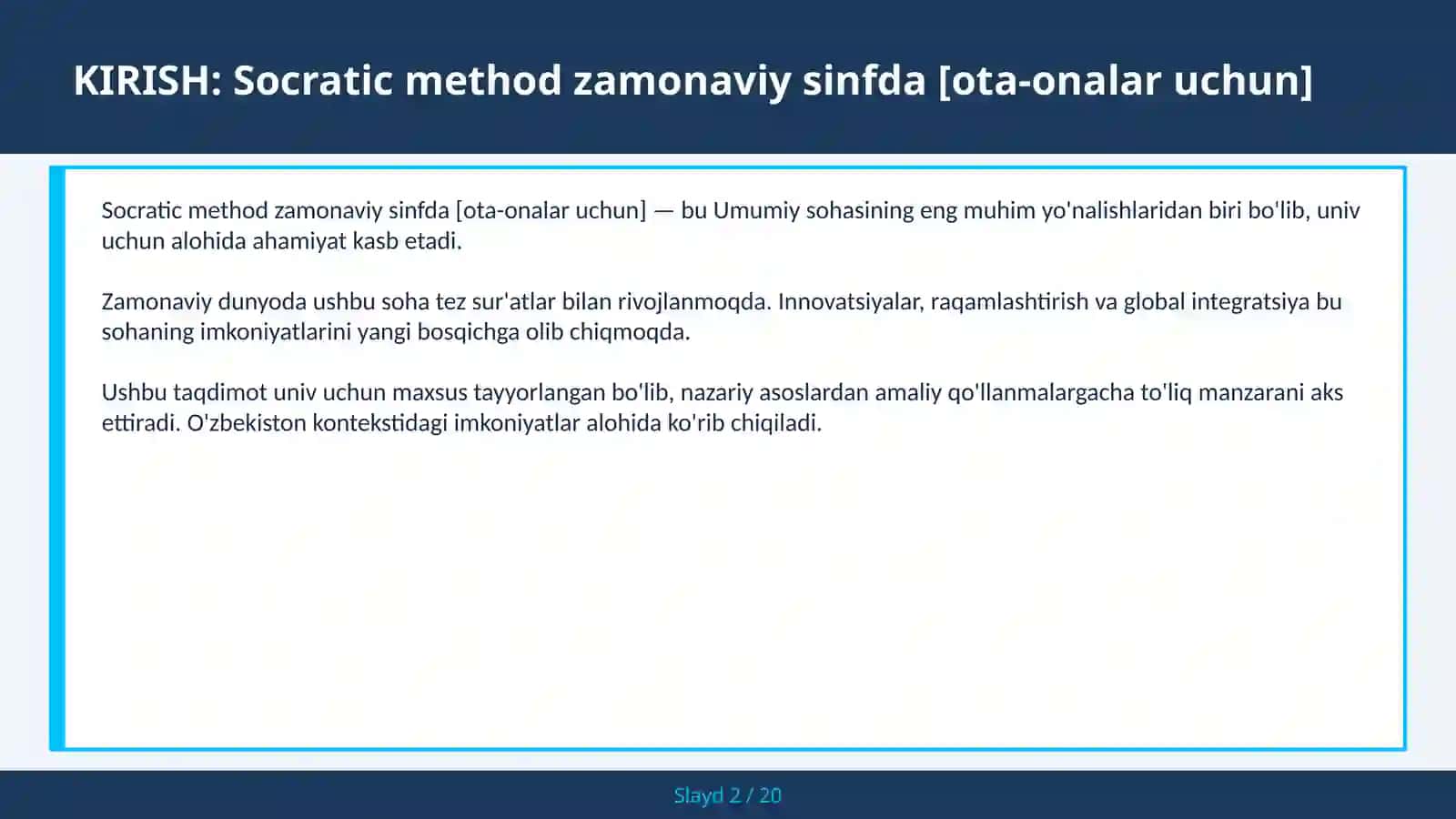 Socratic method zamonaviy sinfda [ota-onalar uchun] 2