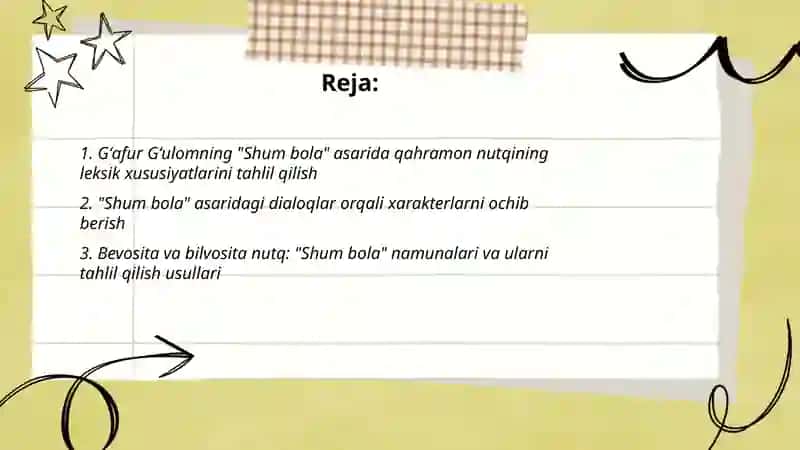 Shum bola asarida qahramon nutqi ustida ishlash 2