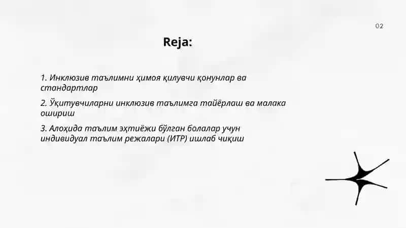 Инклюзив таълим жараёнида алоҳида таълим эҳтиёжи бўлган болалар учун шарт шароитлар яратиш 2