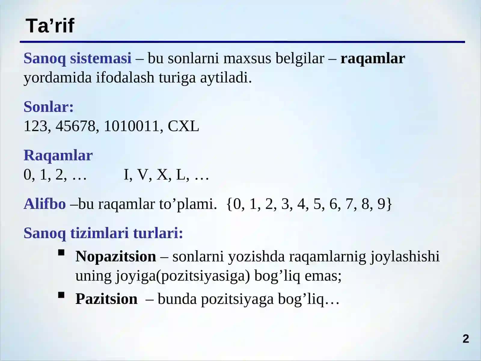 Sanoq sistemalari 2