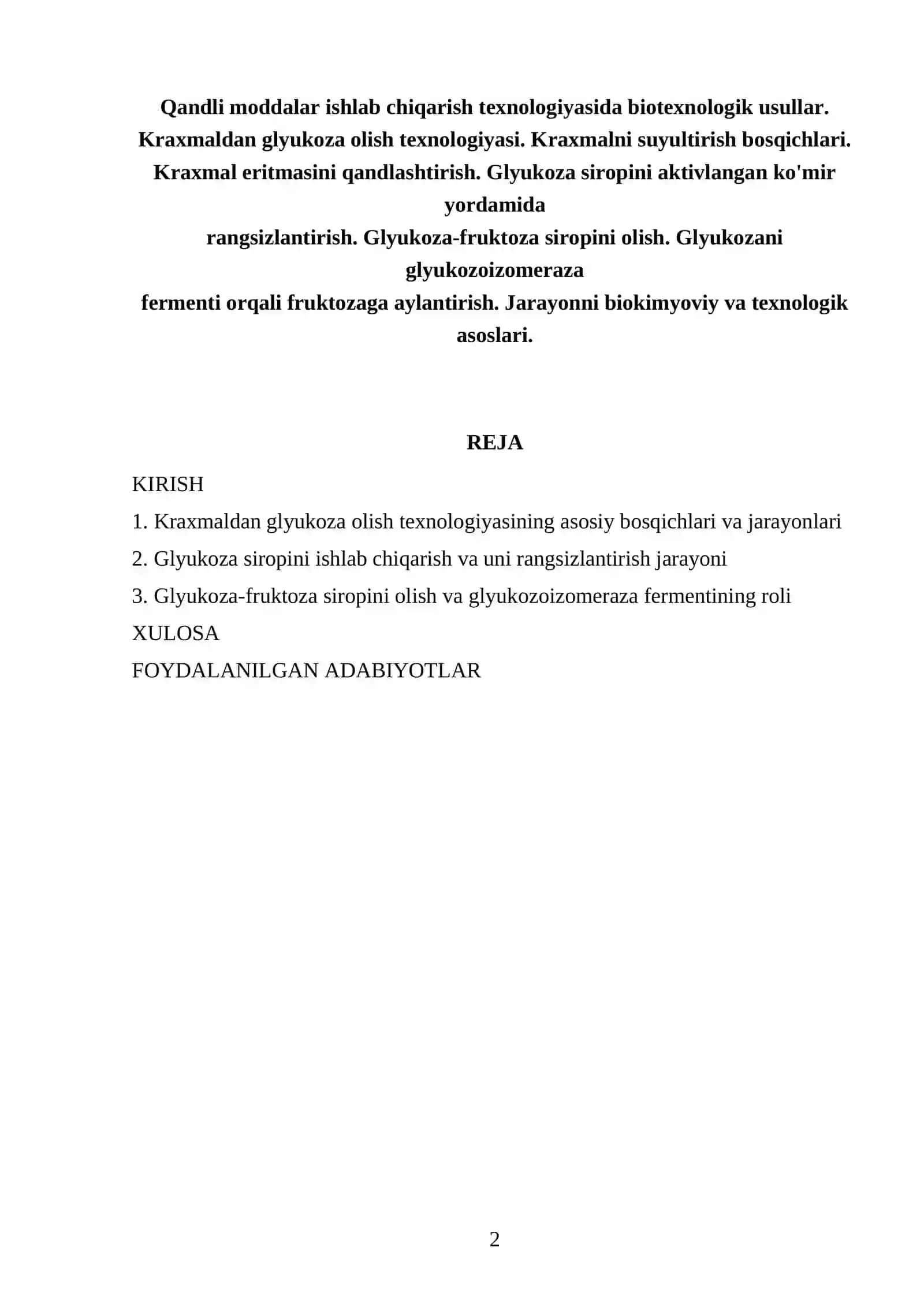 Qandli moddalar ishlab chiqarish texnologiyasida biotexnologik usullar 2