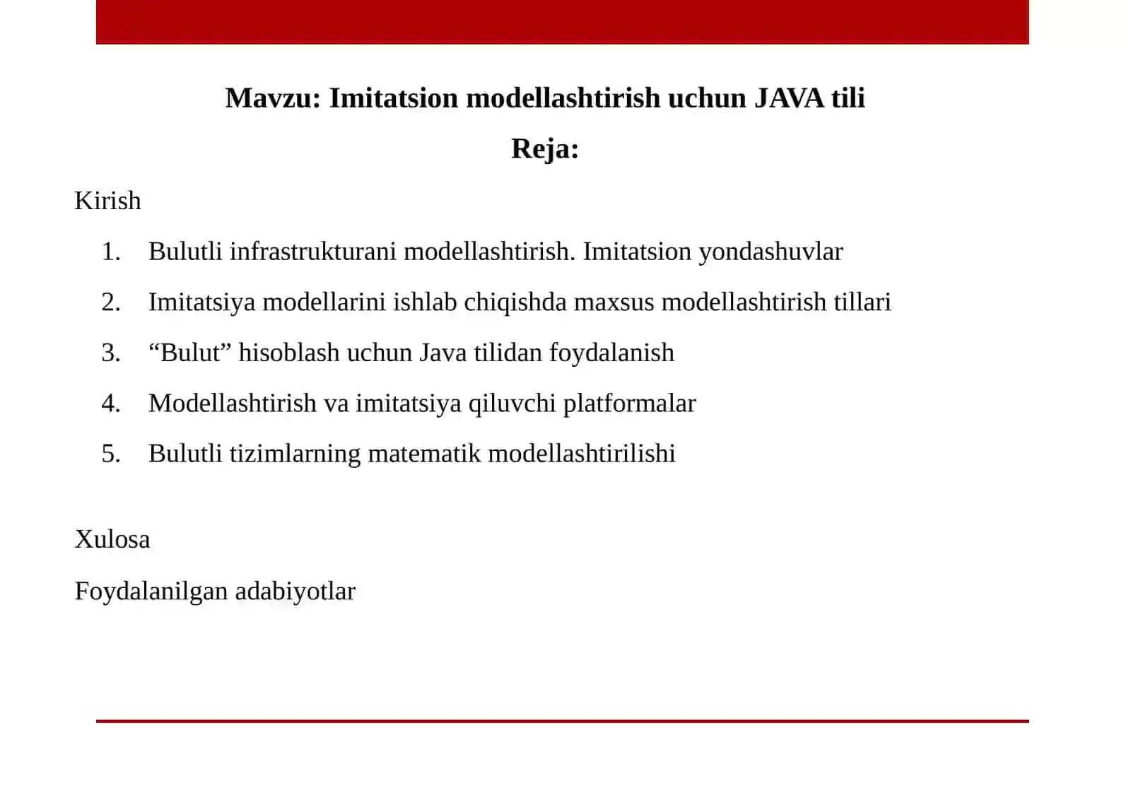 Imitatsion modellashtirish uchun JAVA tili 2