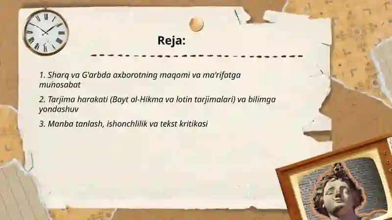 O'rta asr Sharq va G'arbning uyg'onish davrida axborot ma'lumotga bo'lgan munosabat 2