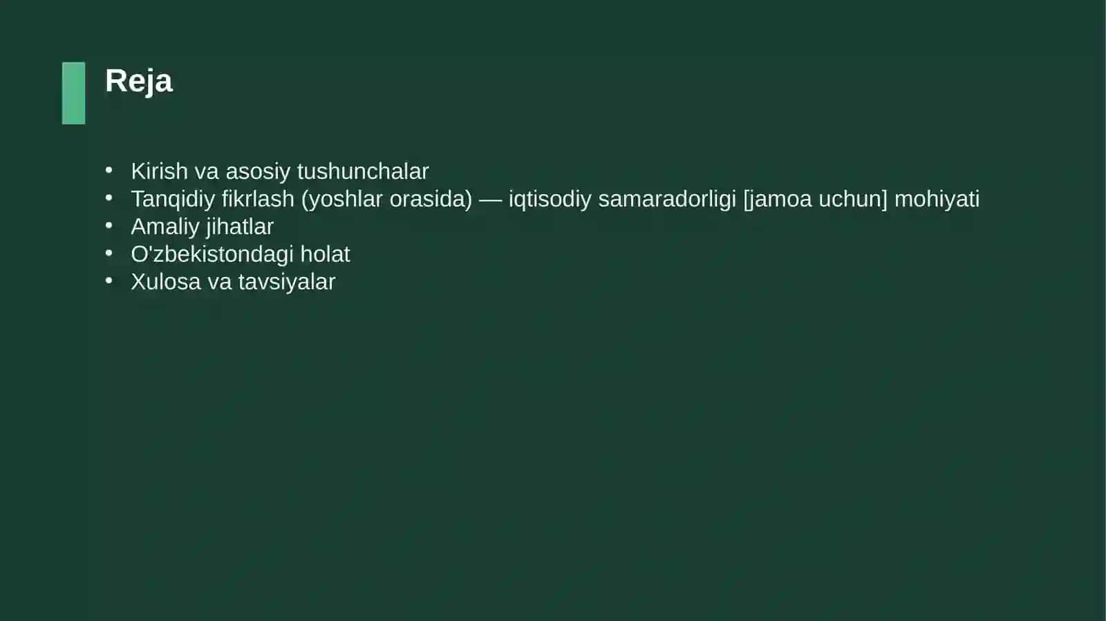 Tanqidiy fikrlash (yoshlar orasida) — iqtisodiy samaradorligi [jamoa uchun] 2