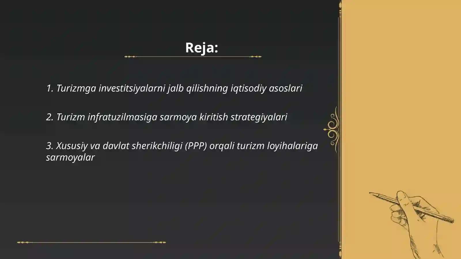 Turizmga investitsiyalarni jalb qilishning iqtisodiy asoslari 2