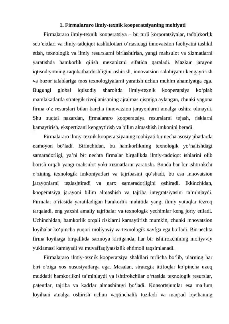 Innovasion jarayonlarda firmalararo ilmiy-texnik kooperasiyalar 2