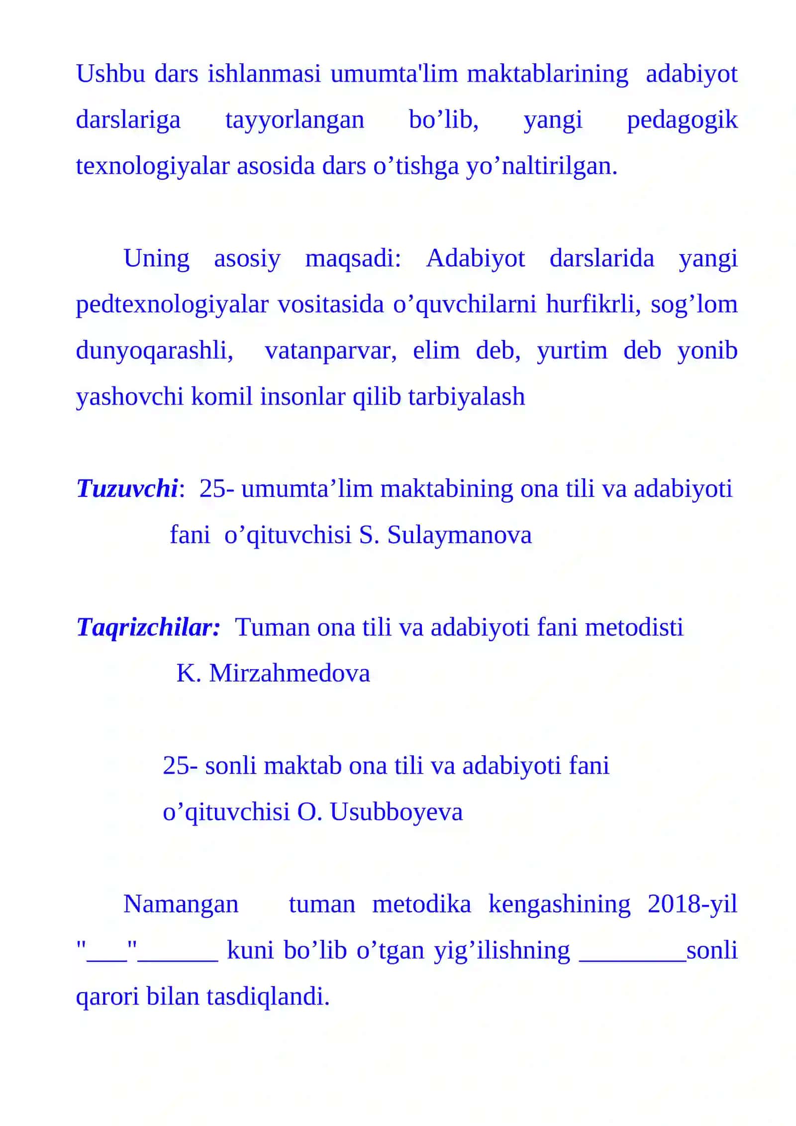 6-sinf Adabiyot Abayning Nasihatlar asari mavzusida ochiq dars ishlanma 2