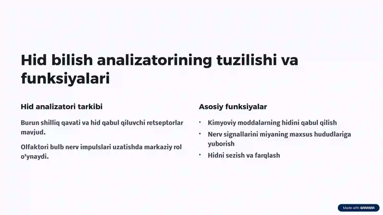 Hid va ta'm bilish analizatori fiziologiyasi 2