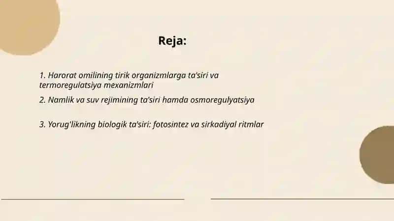 Turli ekologik omillarning tirik organizmlarga ta'sir etish mexanizmlari 2