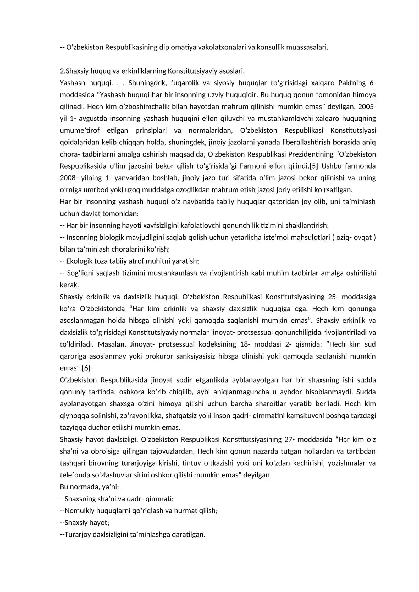 O’zbekiston Respublikasi fuqaroligi, shaxsiy huquq va erkinliklar 2