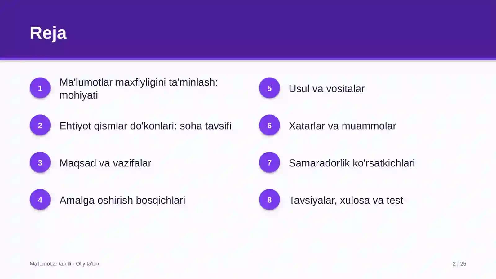 Ehtiyot qismlar do'konlarida ma'lumotlar bilan ishlashda maxfiylikni ta'minlash 2