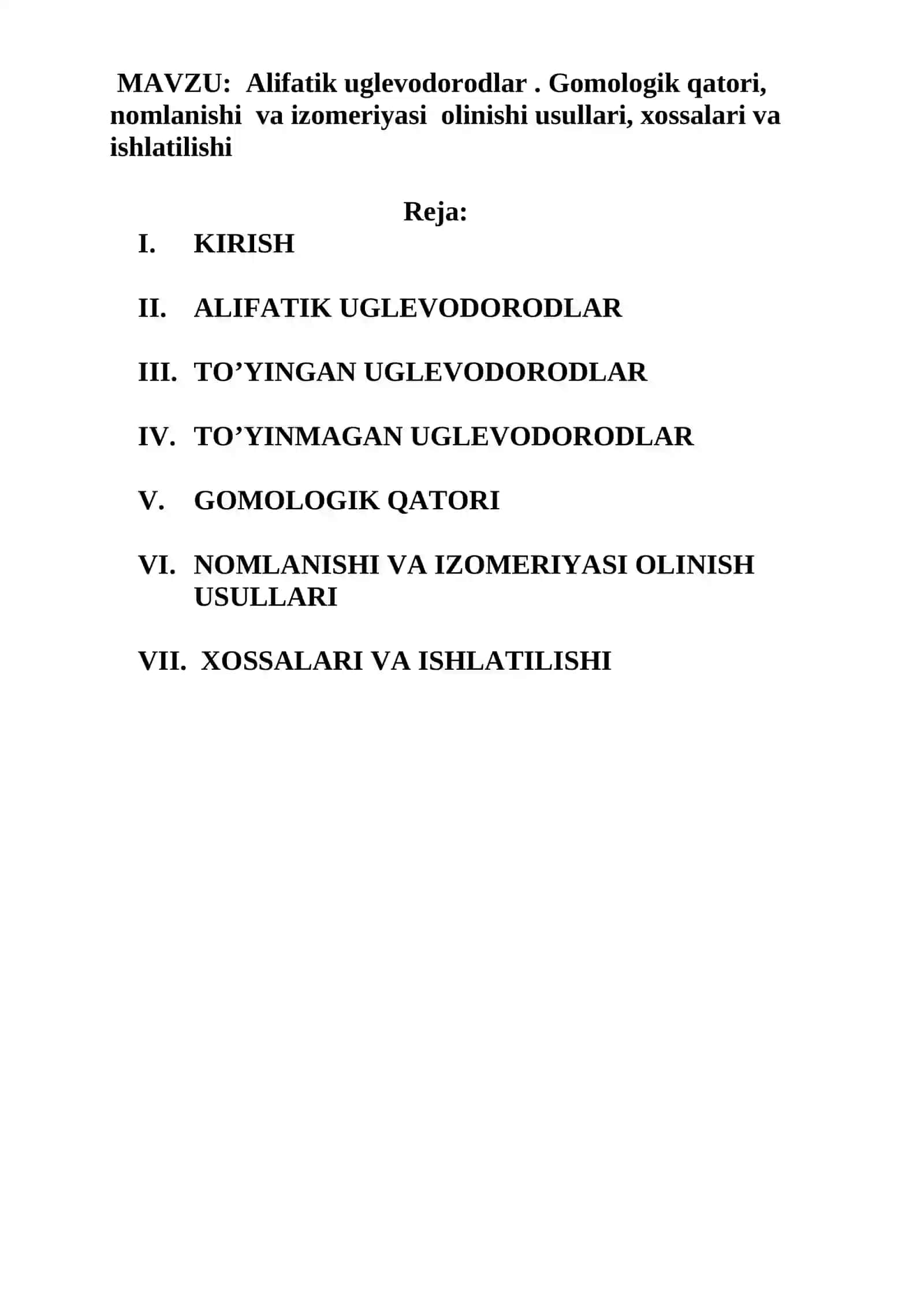 Alifatik uglevodorodlar Gomologik qatori nomlanishi va izomeriyasi olinish usullari xossalari va ishlatilishi 2