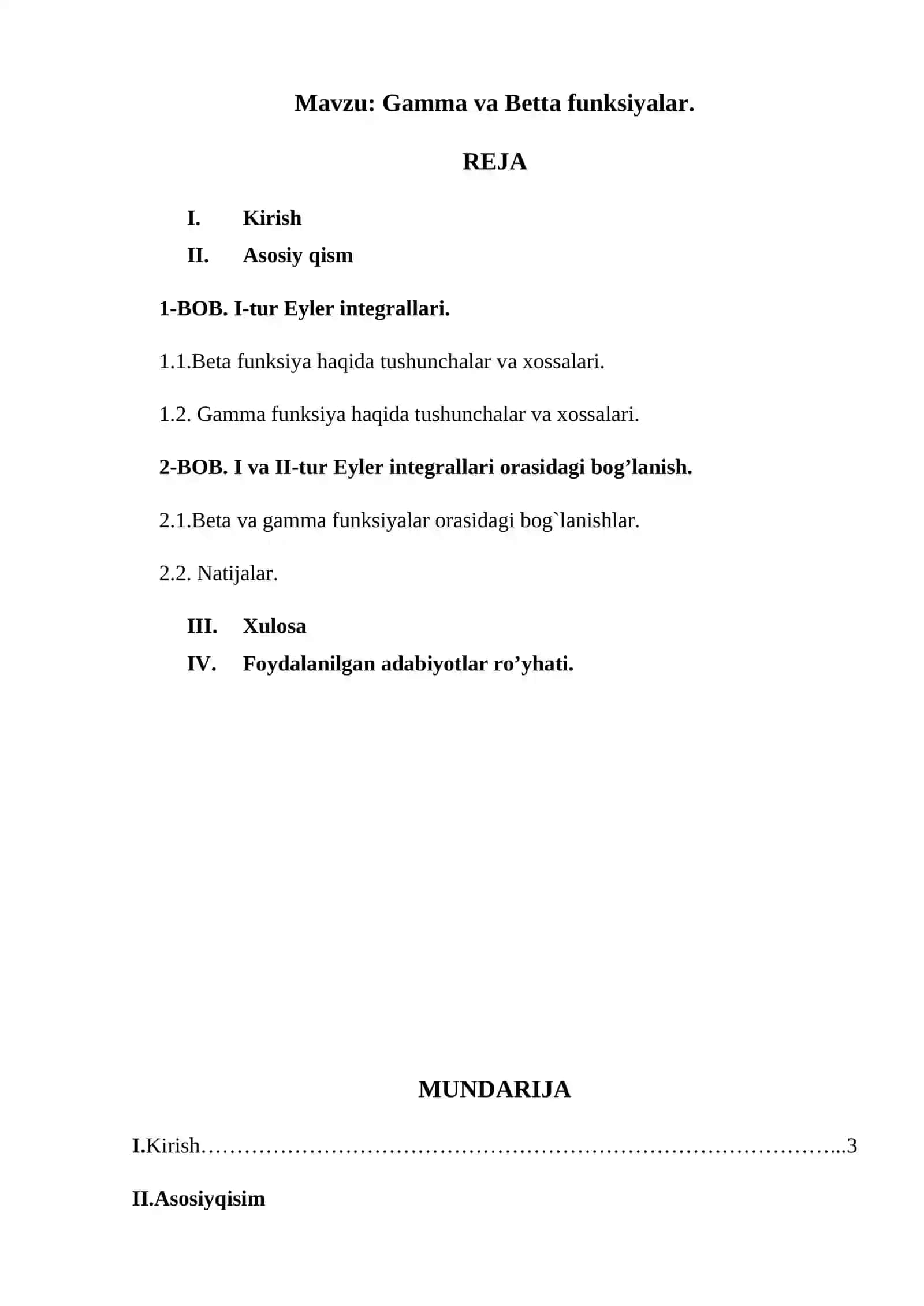 Gamma va Betta funksiyalar. 2