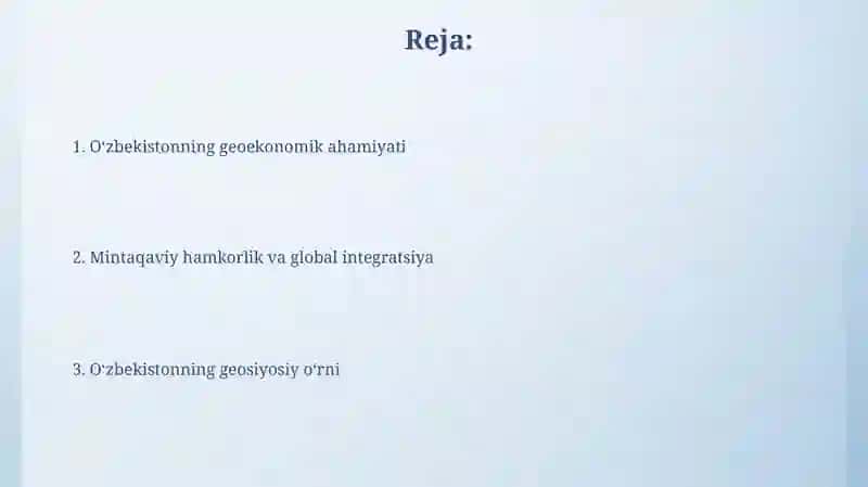 Oʻzbekistonning geoiqtisodiy va geosiyosiy joylashuvi 2