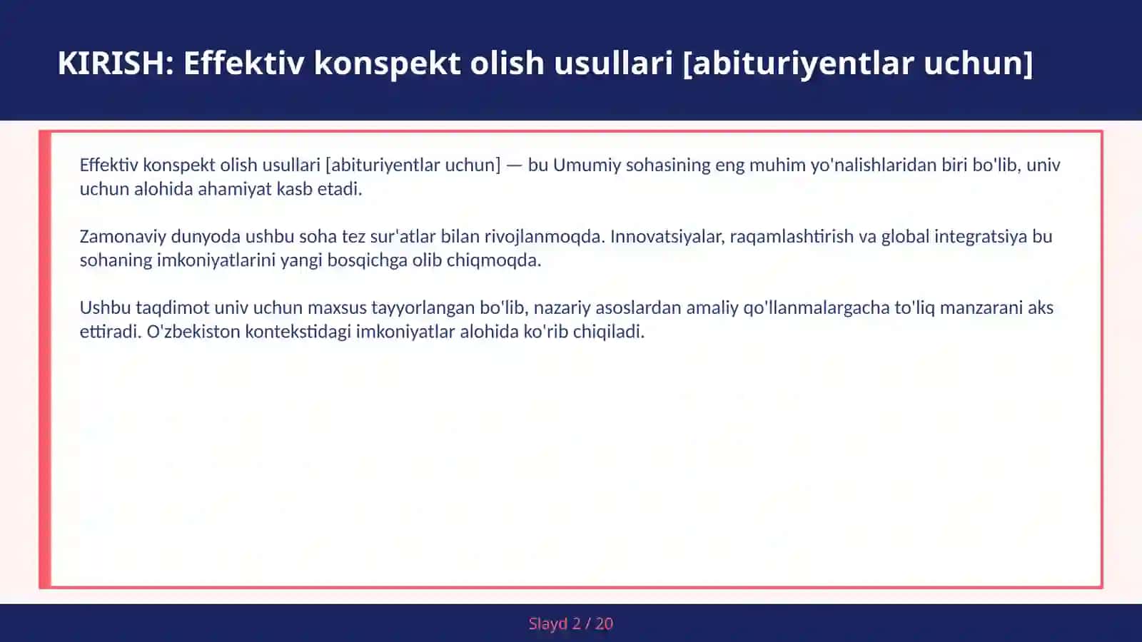Effektiv konspekt olish usullari [abituriyentlar uchun] 2