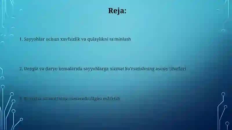 Dengiz va daryo kemalarida sayyohlargaxizmat ko‘rsatish 2