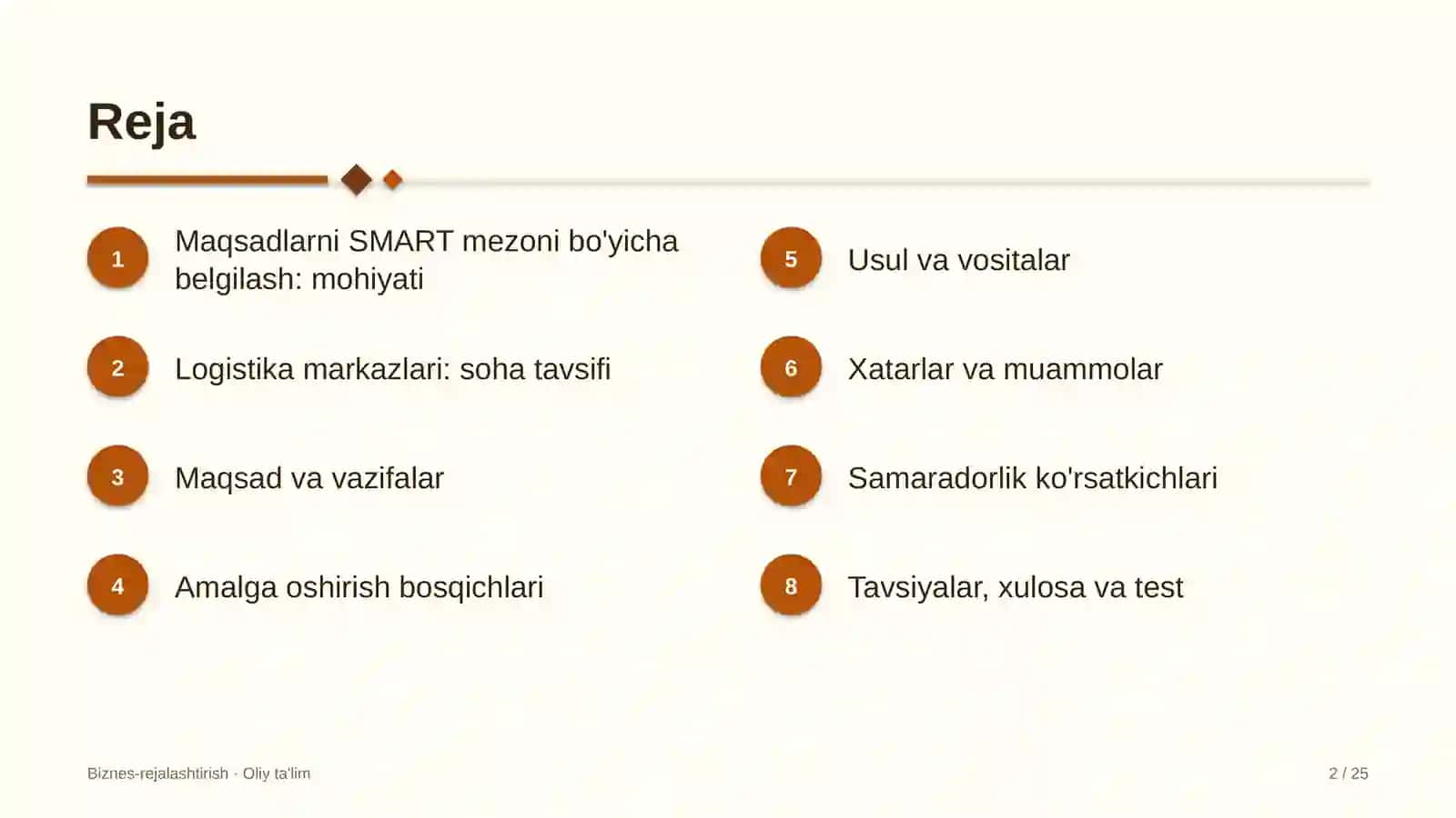 Logistika markazlarida maqsadlarni SMART mezoni bo'yicha belgilash 2