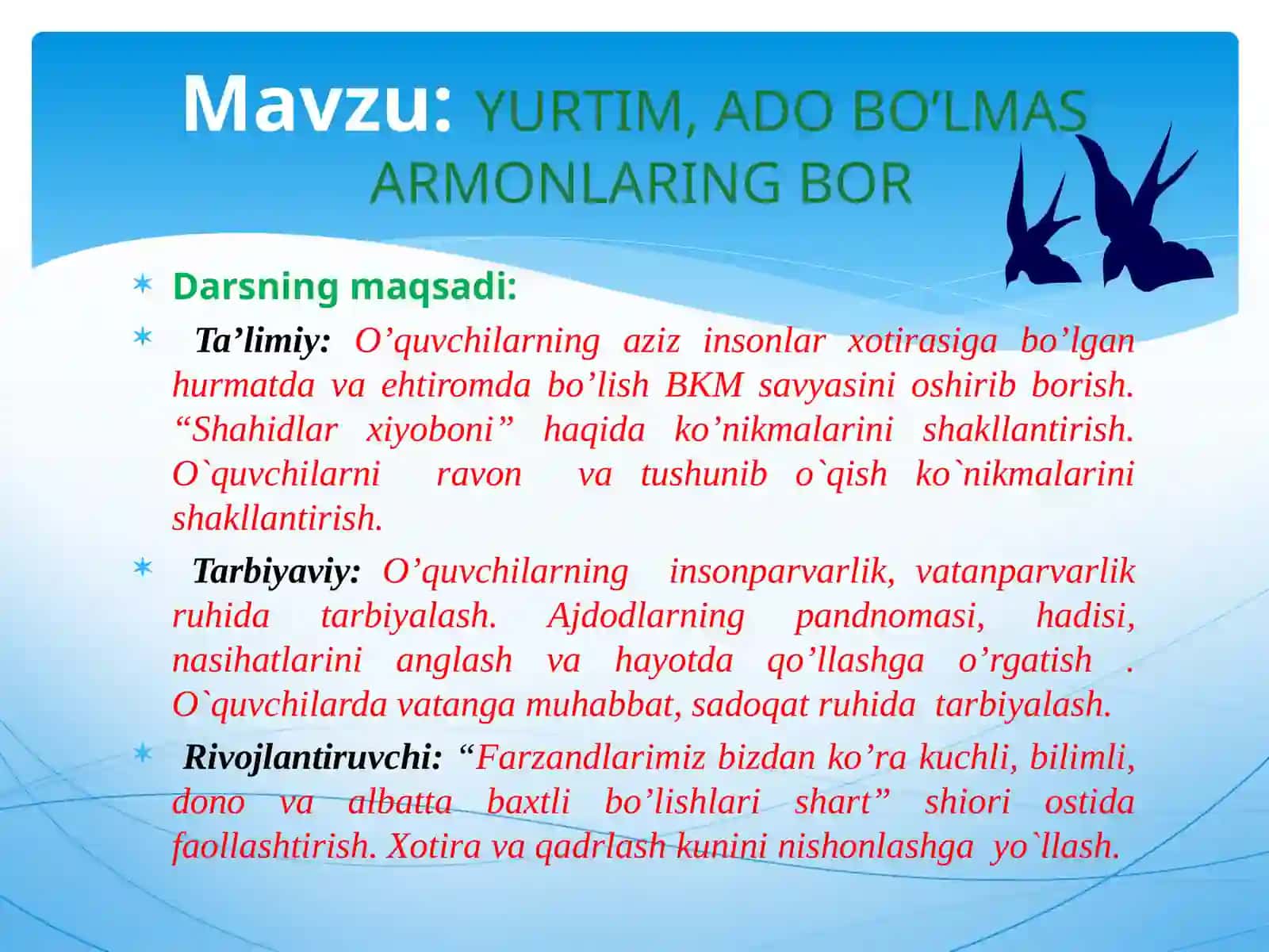 8-sinf Adabiyot Muhammad Yusuf - Yurtim ado bo'lmas armonlaring bor dars ishlanma 2