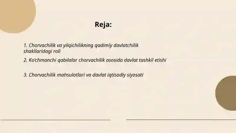 Chorvachilik va yilqichilik rivoji davlatchilik tarixida 2